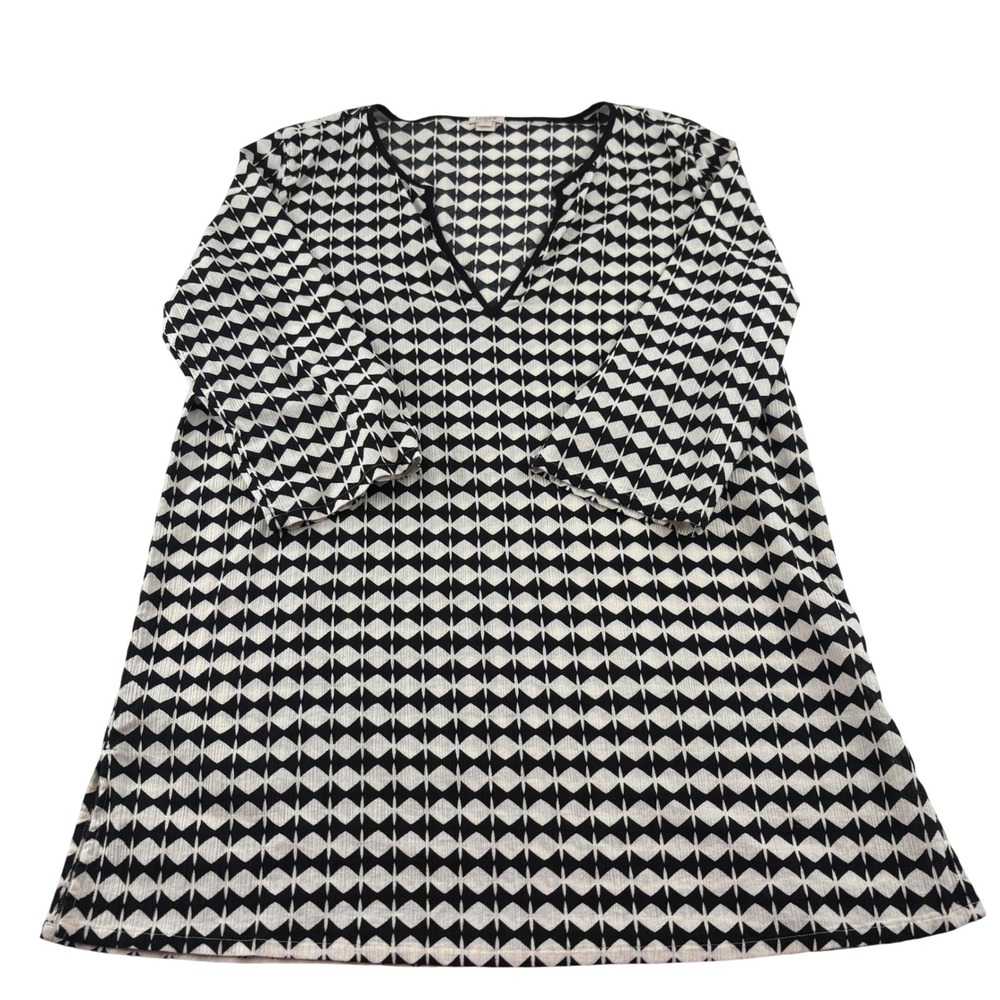 J. Crew Geometric Print V Neck Tunic Long Shirt 3/4 Sleeves‎ Pullover size Large